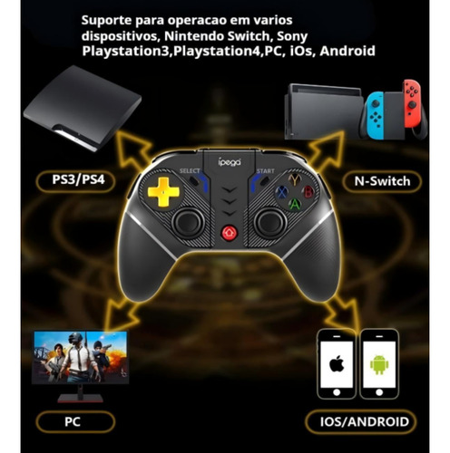 Controle Joystick Gamepad Bluetooth 5.0 Compatível Com Celular Android Ios Ps3 Ps4 N-switch Pc Gamer Tv Box Tablet Modo Turbo 4 Botões Com Luz Led