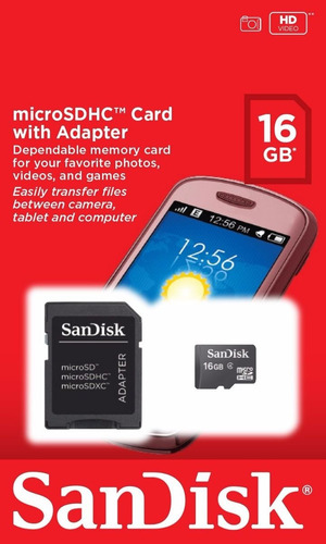 Cartão De Memória Sandisk Micro Sd 16gb Com Adaptador