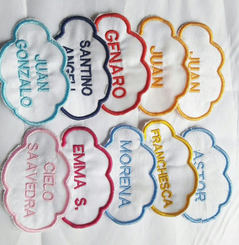 Nombres Bordados, Nubes Etiquetas Escolares - Pack X 4