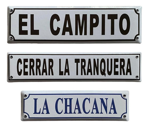 Carteles Tranquera En Chapa Hierro Enlozada 10x38 Cm. Negro