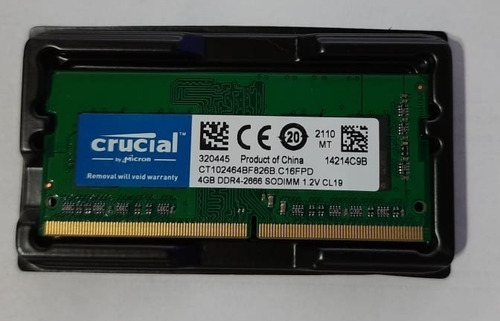 Imagem 2 de 6 de Memória Ram 4gb Crucial Micron 2667mhz Cl19 Ddr4 P/ Laptop