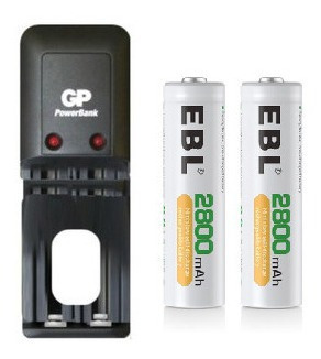 Cargador Gp Aa/aaa + Baterias Aa Recargables 2800mah Ebl 