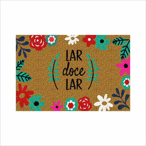 Tapete Lar Doce Lar, Com Flores, Para Quarto Sala, Varanda. 60 Cm 40 Cm