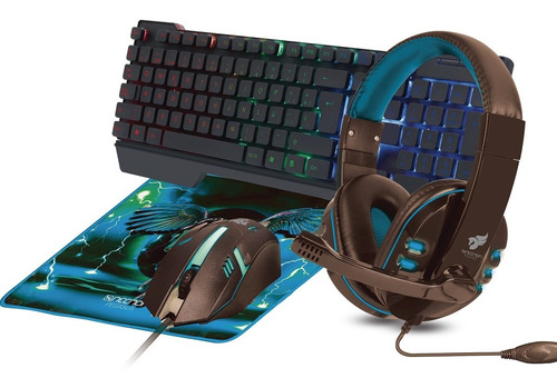 Kit 4 En 1 Gaming Teclado, Mouse, Audifonos Gamer Necnon Color del teclado Azul