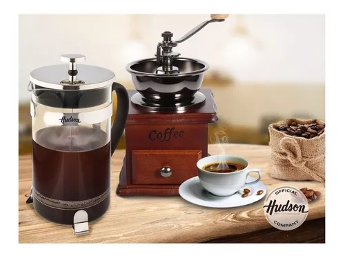 Set Caja Cafetera Embolo Hudson + 2 Taza Vidrio Termicas