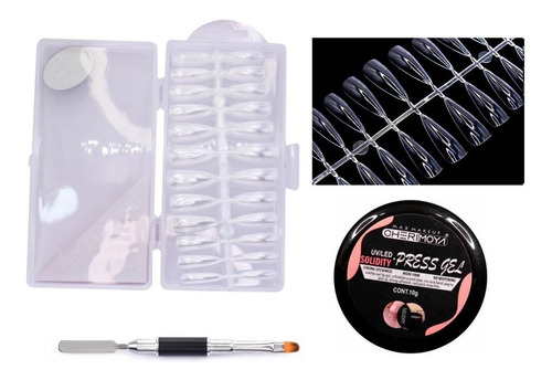 Kit De Uñas Soft Gel Stiletto + Pegamento Press Gel + Pincel