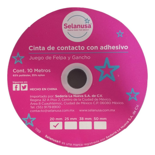 Cinta De Contacto Tipo Velcro De 20mm Con 10 Metros