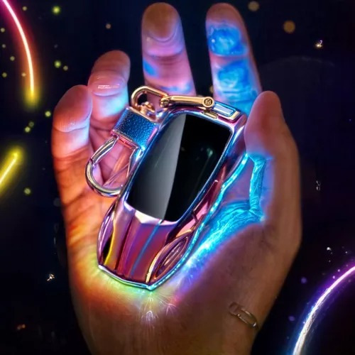 Isqueiro Plasma Elétrico Recarregável Carro Com Led Chaveiro