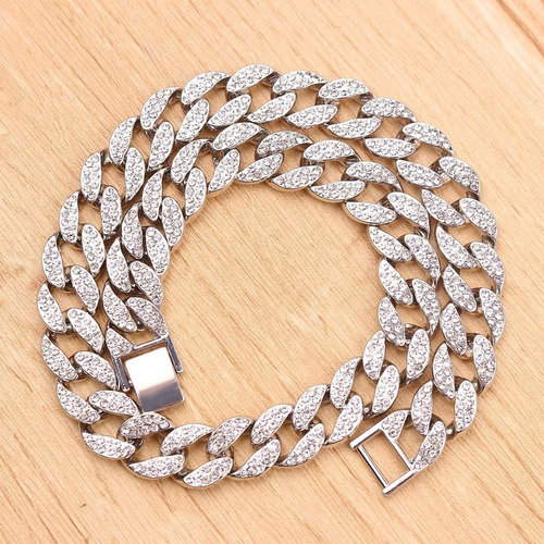 Imagen 6 de 6 de Cadena Cubana Diamantada Hombre Esclava Gargantilla 45cm