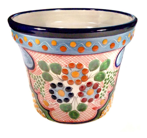 Maceta De Talavera Poblana Barroca 12 Cm Vaso Florecitas #7