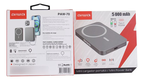 Powerbank Bateria Externa Magsafe Aiwa Paw-70 5000 Mah Gris