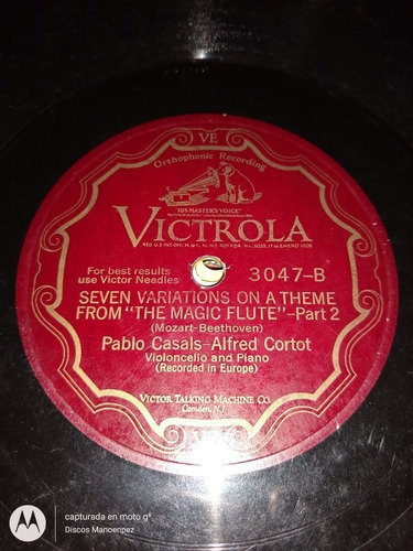 Pasta Pablo Casals Alfred Cortot Victrola C127