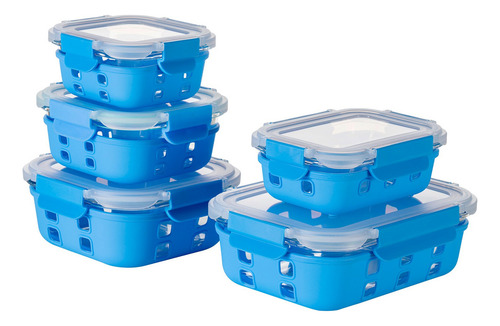 Recipiente Contenedor Vidrio Funda Silicona Hermético Ew 5pz