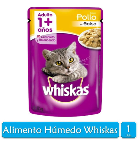 Whiskas Alimento Húmedo Para Gato Adulto Pollo 85g X1 Sobre