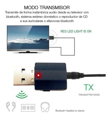 Mini Adaptador Bluetooth V5.0 Usb 2.0 Tx/rx Audio Aux 3.5mm