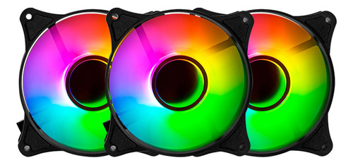 Kit 3 Ventiladores Gamer Balam Rush Eolox Blaze EX90K 120mm ARGB Diseño Circular Rainbow 1200RPM Negro 3 Pin Controladora BR-937948