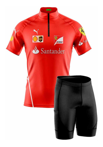 Conjunto Camisa E Bermuda Ciclismo Ferrari Vermelha