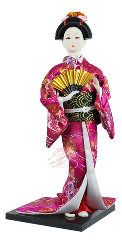 Figura Geisha Con Tela Doll Japon Artesania Kimono Estatua