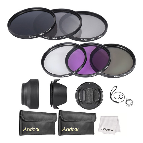 Andoer 67mm Kit Filtro De Lente Uv+cpl+fld+nd (nd2 Nd4 Nd8) 