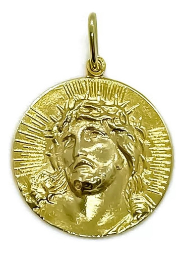 Dije Medalla Jesús Cristo De Oro 18k Corona 17,8 Mm
