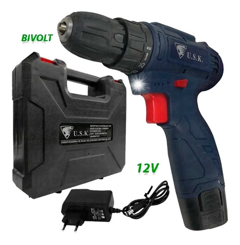 Imagem 2 de 7 de Furadeira Parafusadeira 3/8 12v Bivolt 1 Bateria Max/01 Usk