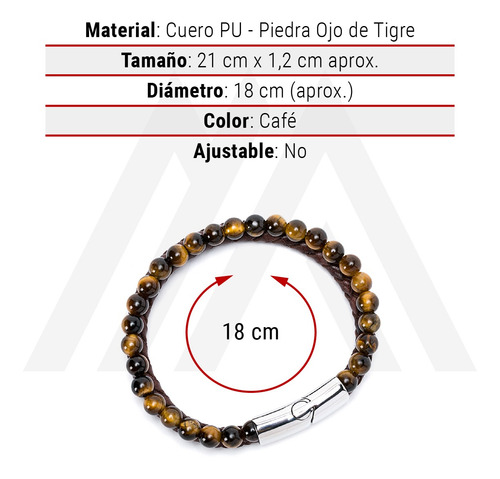 Imagen 6 de 10 de Pulsera Piedra Brillante Cuero Hombre,mujer Cafe