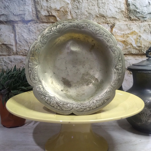 Antiguo Plato Frutera De Peltre (Usado)