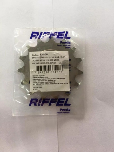 Imagen 2 de 4 de Piñon 15 Dientes Riffel Bajaj 220 - Ns As Rs 200 - Duke 200