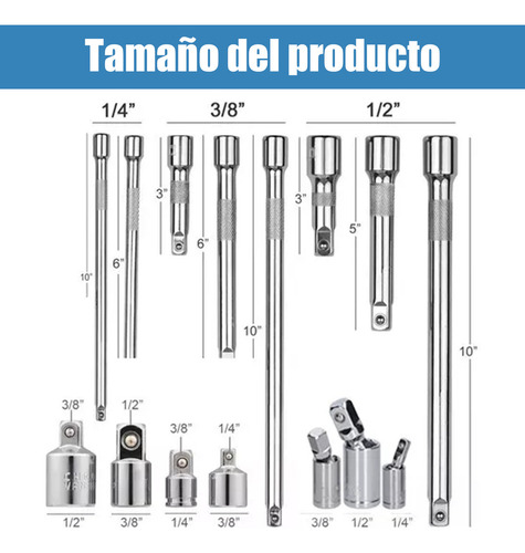Ycrigns® 15pzs Llave De Herramientas Mecánicas 8 Barras De Extensión