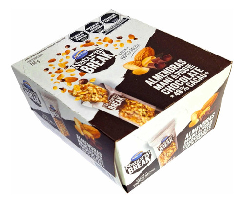 Arcor Natural Break barras de cereal almendras maní y chocolate caja 20 unidades