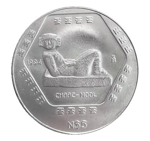 Onza Plata N5 Pesos 1994 Chaac Mool Precolombina Satin
