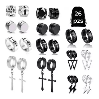 13 Pares Aretes Hombre Falsos Piercing Imán Acero Inoxidable