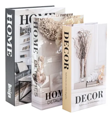 Kit 3 Livros Fake Decoraçao Caixas Porta Objeto Decorativo Cor Home Design