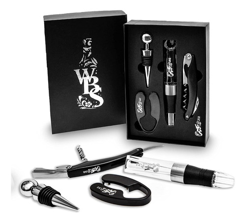 Kit Sacacorchos De Vino En Caja Portatil Con Tapon Negro