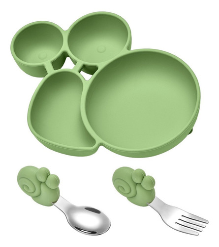 Set Plato Tenedor Cuchara Silicona Verde Bebés Jump Kids