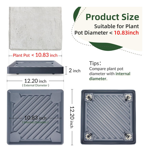 2 Carritos Cuadrados Para Plantas Con Ruedas Ocultas, Soport