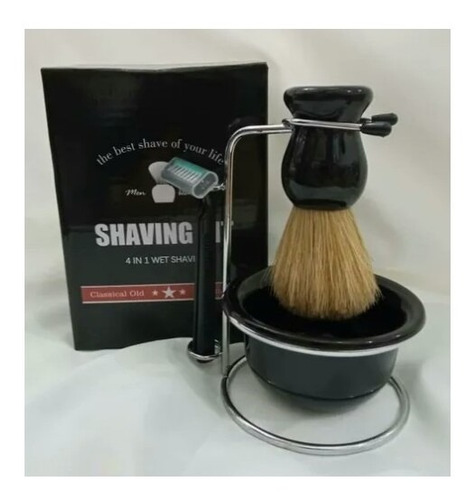 Imagen 2 de 2 de Brocha Para Afeitar Barba + Base Y Envase, Barbería Barberos