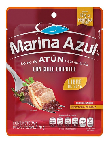 Atun Con Chipotle Marina Azul Pouch 74gr 8 Pack Ipg