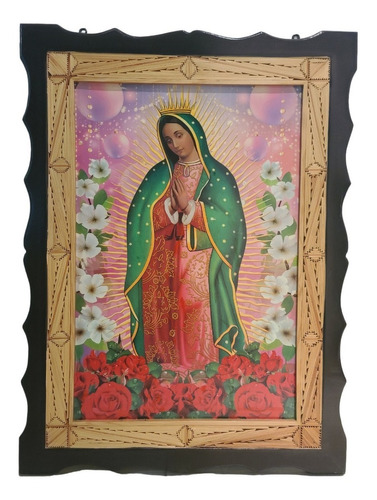 Cuadro Virgen Guadalupe Madera Artesanal Empalillado A Mano Color Nogal