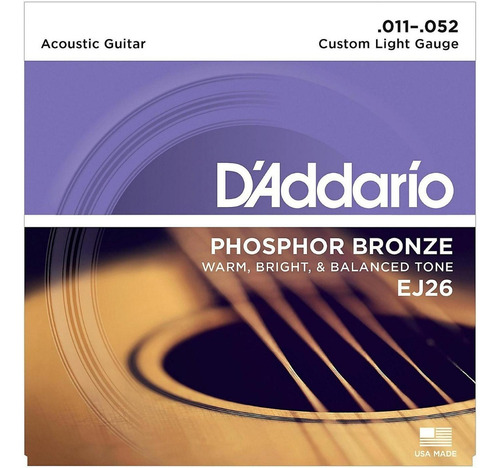 Daddario Ej-26 Cuerdas Acústica 11/52 Phosphor Bronce