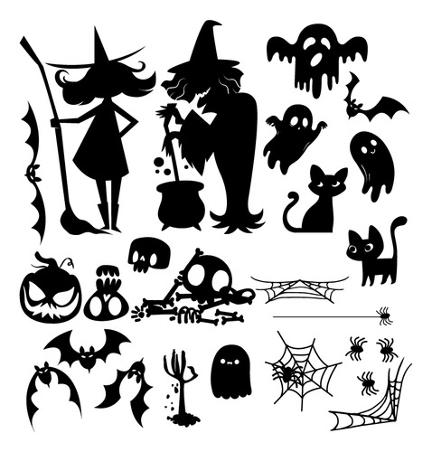 Decoración Halloween Bruja, Fantasma Sticker Pared, Cristal Color Negro