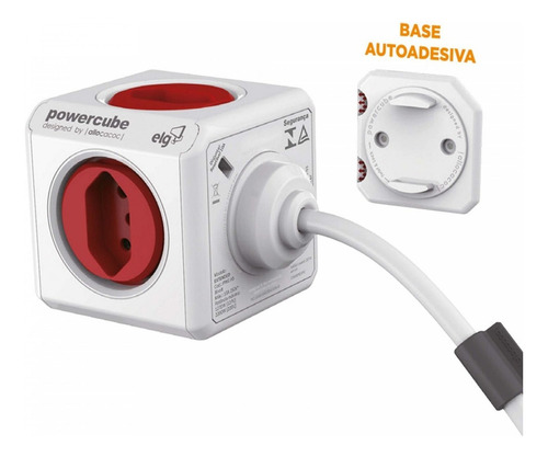 Powercube Elg - Filtro De Linha E Multiplicador De Tomada Com 5 Tomadas 10a E Cabo De 1,5 Metros Com Disjuntor Resetavel E Proteção Para Crianças (child Lock) Vermelho