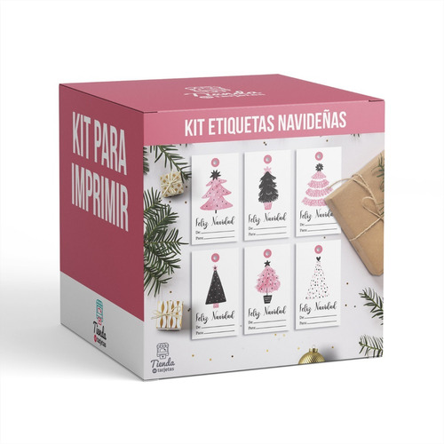 Imagen 1 de 3 de Etiquetas Colgantes Tags Imprimibles Navidad Arbolitos Rosa 