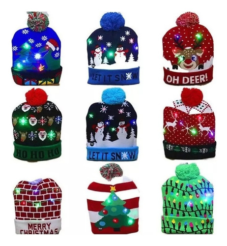 Lote 9 Gorro De Navidad Con Luz Led Regalo Navideño Mayoreo