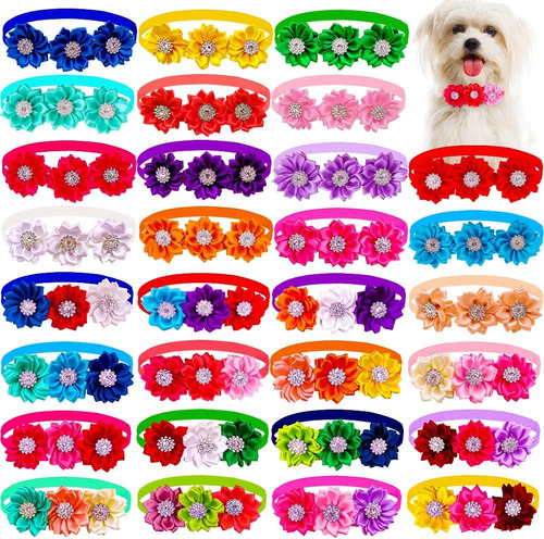 Flores Para Perros Bowtie Bling Rhingstone 30 Colores Combin