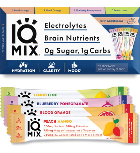 Iqmix - Paquetes De Polvo De Electrolitos Sin Azcar, Mezcla