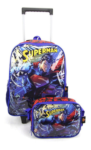 Imagem 2 de 9 de Mochila De Rodinha Superman E Lancheira Luxcel Ic37892sm-az