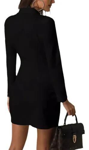 E- Vestido De Traje De Manga Larga Con Cuello En V De Moda