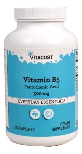 Vitamina B5 Ácido Pantoténico - 500 Mg - 200 Cápsulas