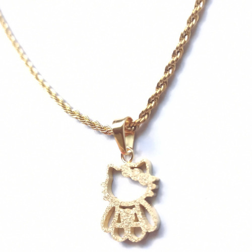 Imagen 2 de 4 de Conjunto Dije Acero Quirurgico Kitty Cadena Ionizado Dorado